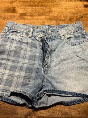 American Eagle Outfitters Light Blue Plaid Denim Shorts